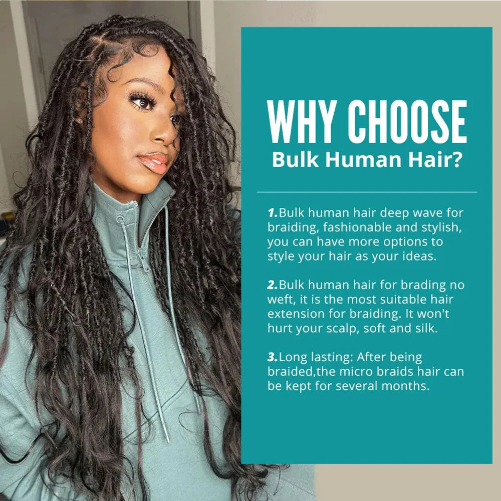 Boho Braids Human Hair Bulk Raw Hair Human Hair Body Wave Bulk Braiding Hair 100g Human Hair Extensions For Boho Braiding