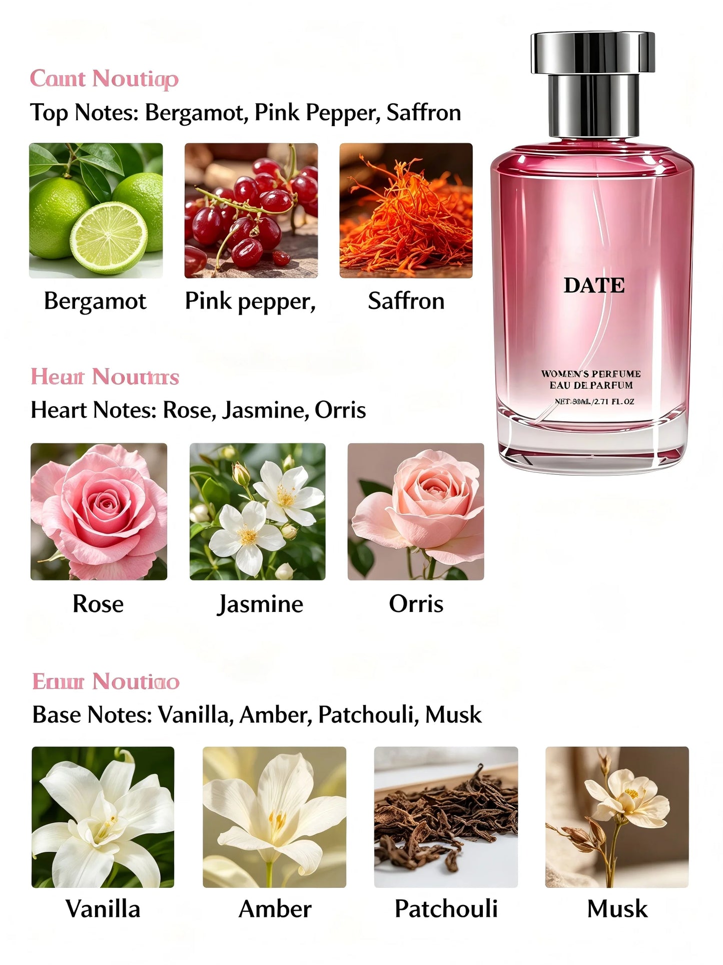 DATE Women's Eau de Parfum Women's perfume, 80ml light essence. Featuring a floral and fruity aroma, it is perfect for daily use or dating, keeping a fresh breath at all times. Don't miss out if you love the light aroma!