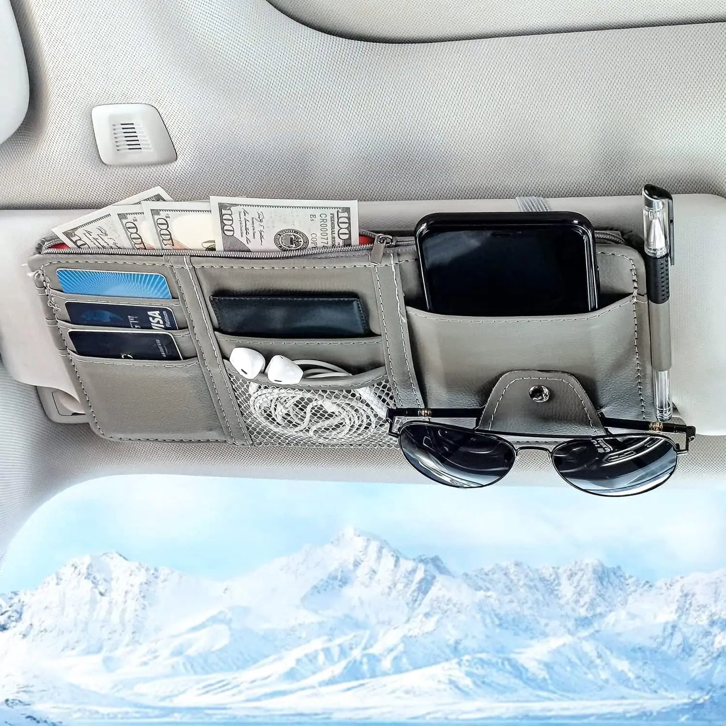 Car Sun Visor Organizer Truck Storage Pocket Pouch Case Bag for Sunglasses Cards Pens Document - Dashboard Sunshade Organizer