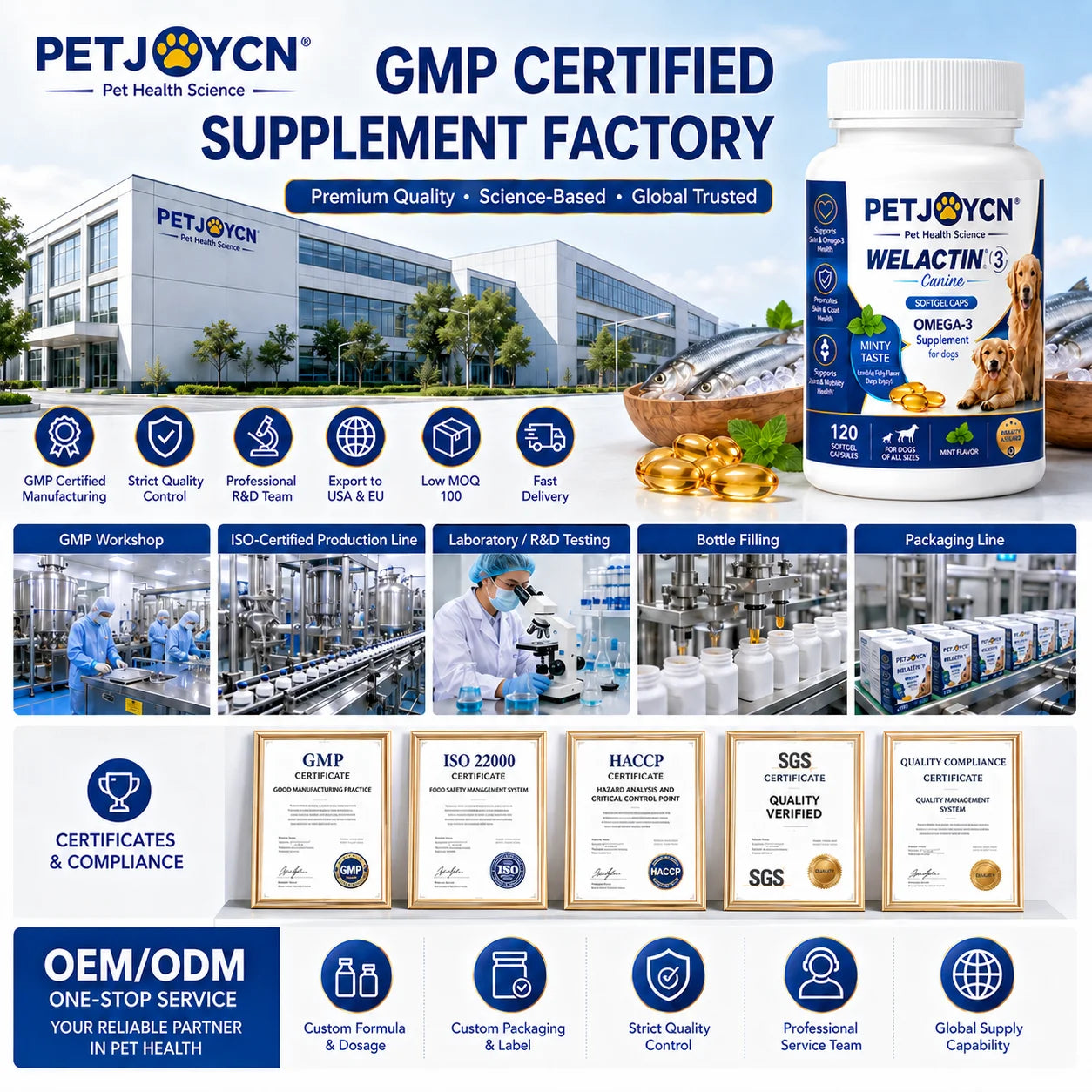 OEM Omega-3 Fish Oil Softgels for Dogs EPA DHA Skin Coat Joint Support Private Label 120 Softgels