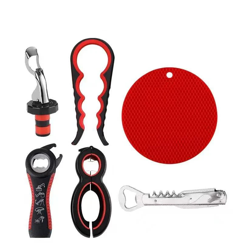 Bottle Opener Set - Multifunctional 6-in-1 Bottle Opener Jar Lids Opener, 4-in-1 Jar Opener and Non Slip Lids Opener Gripper