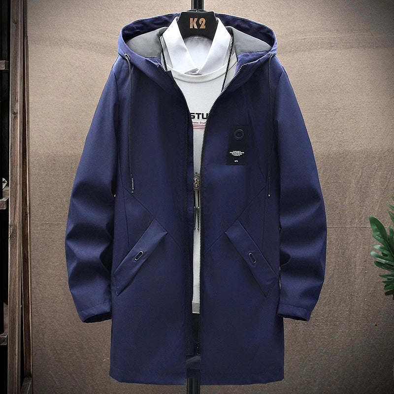 New Mens Casual Long Jackets Coats Hooded Streetwear Hip Hop Windbreaker Outwear Jacket Men Spring Autumn Mens Clothing 2025
