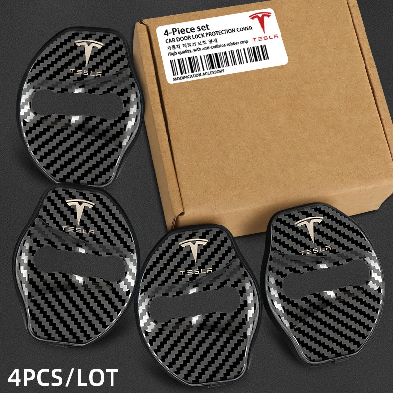 4pcs Car Door Cushion car Door Lock Buckle Protective Cover For Tesla model 3 model X Y style Sticker Accessories