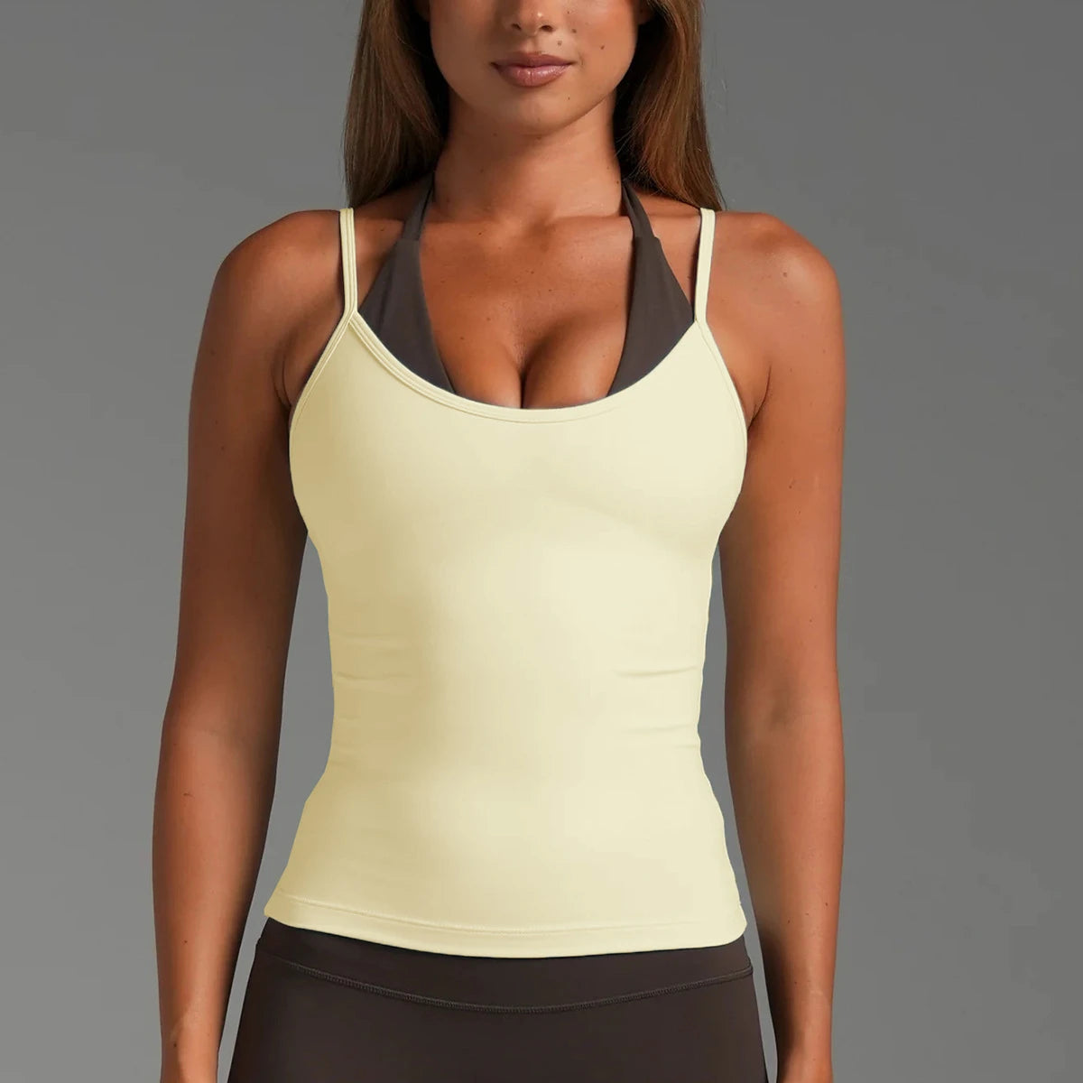 Women Color Block Sleeveless Tank Top Quick Dry Fake Two Piece Sports Bra Running Gym Pilates Yoga Workout Top