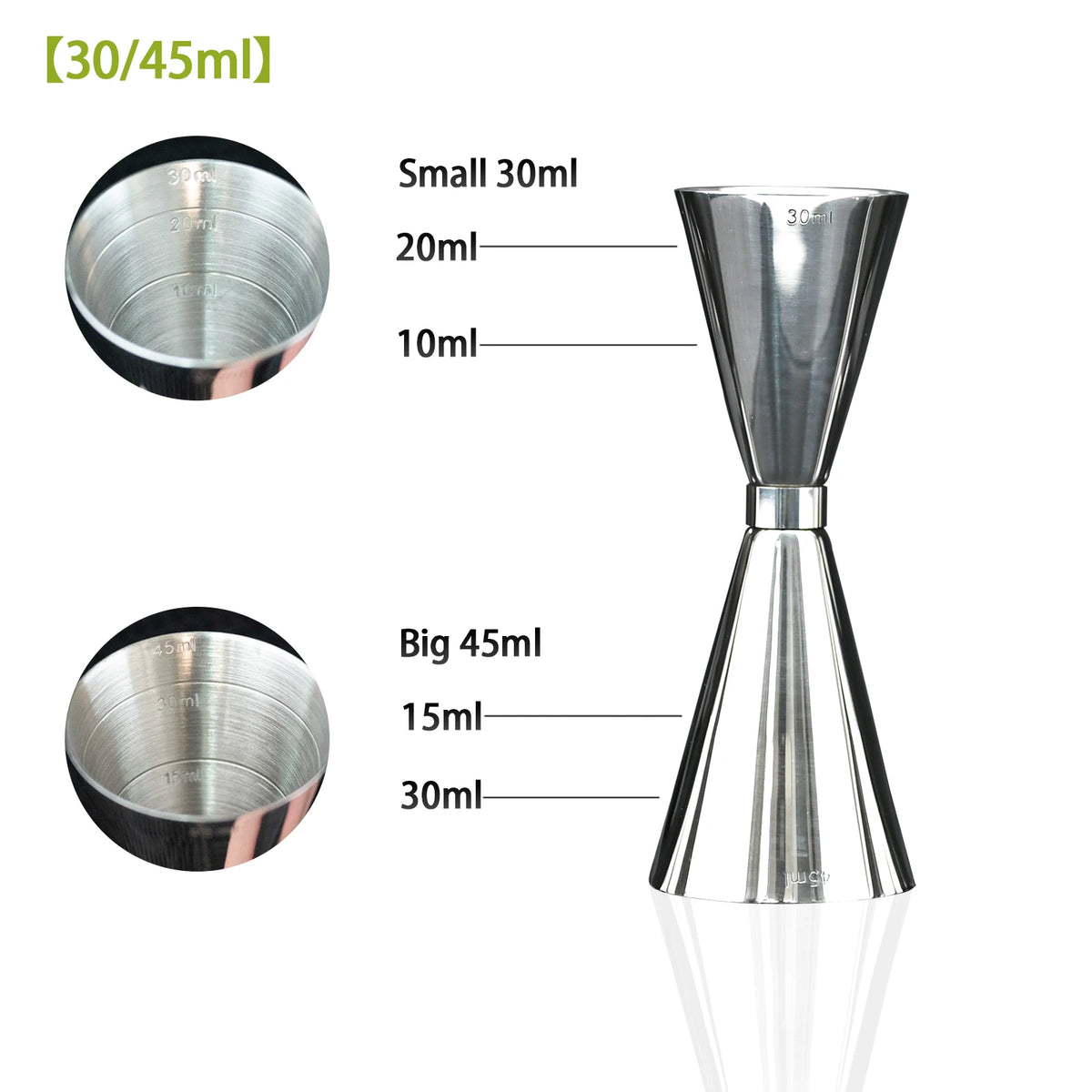 30/45/60/90ml Measuring Cup 304 Stainless Steel Measure Cup Cocktail Shot Drink Spirit Jigger Mixed Beaker Liquid Measuring Cups