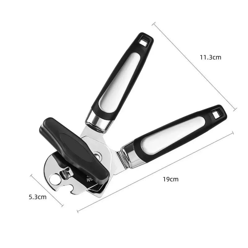Stainless Steel Can Opener Multifunctional Side Cut Professional Kitchen Tool with Bottle Opener Non Slip Handle Dishwasher Safe