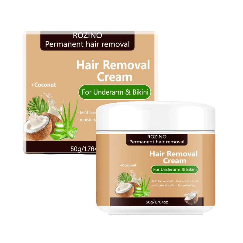 One application lasts for three months, 50g coconut hair removal cream, instant hair removal, non-irritating to the skin, smooth and residue-free semi-permanent hair removal, suitable for hair removal on lips, armpits, legs,