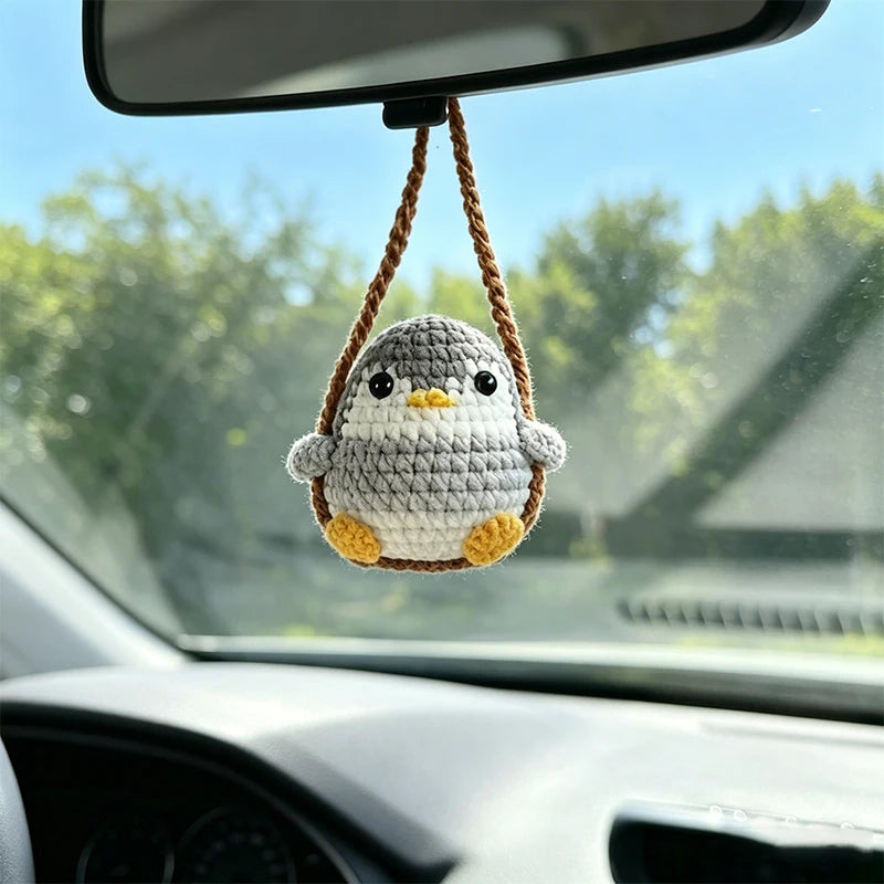 1 PC New Handmade Knitted Charms Cute Frog, Penguin,Duck,Chick ,Rabbit Animal Car Charms Car Decoration Cute Car Accessories