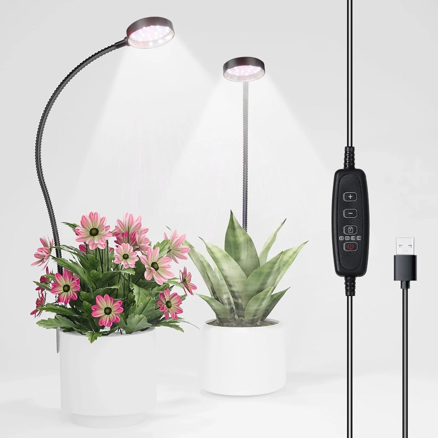 USB LED Grow Light 6000K Full Spectrum Pot Plant Light 5V Gooseneck Clip-on Plant Lamp With Dimmable Auto ON/Off 4/8/12/18Hours