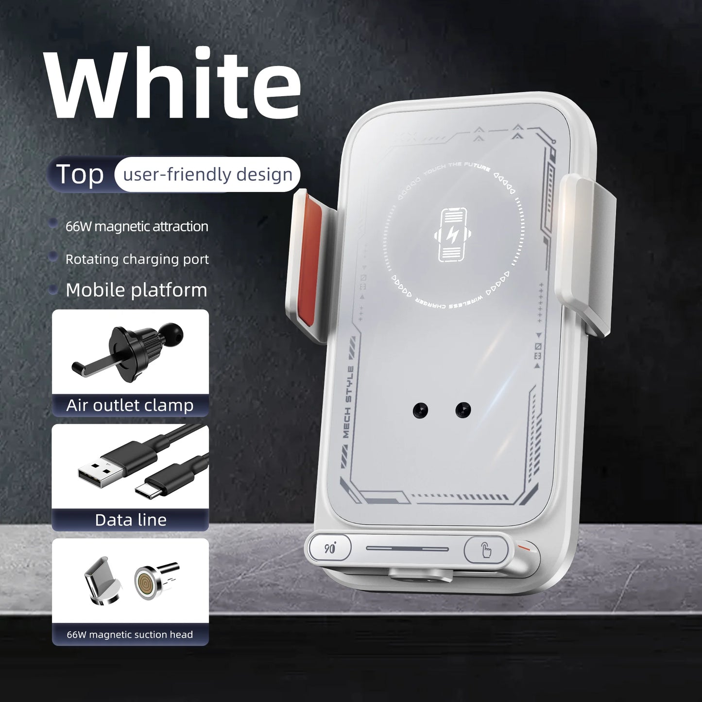 HONGYUE 2025 New SD13 Car Mobile Phone Holder 15W Wireless Charging. 66W Magnetic Charging Head. All Mobile Phones Can Be Used