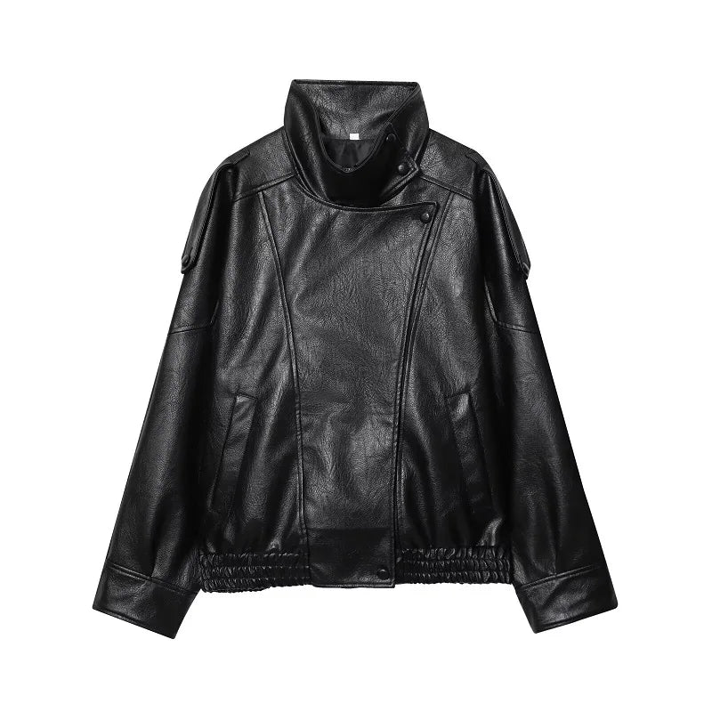 MUJER Faux Leather Women's Jacket Black Oversize Bomber Jackets for Women Outerwears Winter Overcoat Female Fashion Jacket Woman
