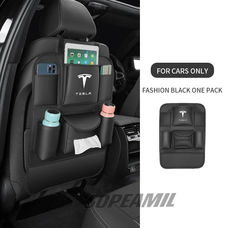 Car Seat Back Storage Bag Rear Seat Anti-Wear Anti-kick Pad For Tesla Cybertruck Beast Roadster Model 3 Model Y Model S Model X