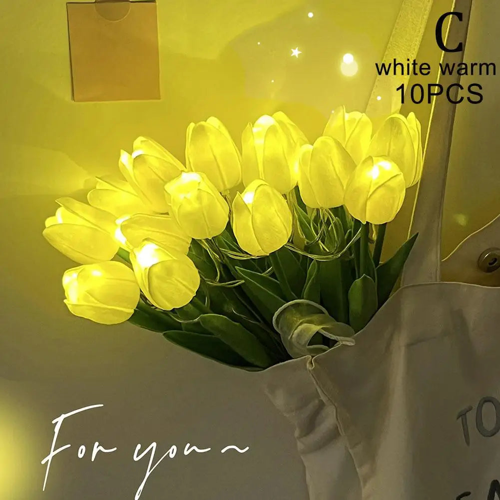 LED Tulip Flowers Night Light Simulation PU Artificial Bouquet Table Lamp For Wedding Valentine's Day Birthday Gift Decor