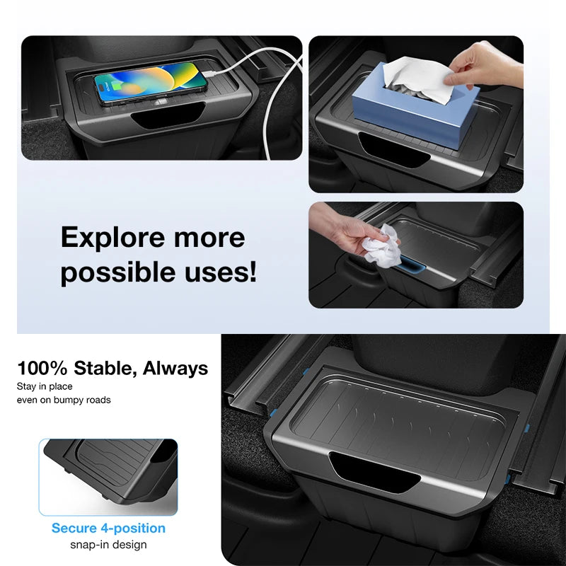 For Tesla Model Y TPE Rear Seat Storage Box Under Air Vent Organizer Backseat Trash Can Garbage Bag Car Interior Accessories