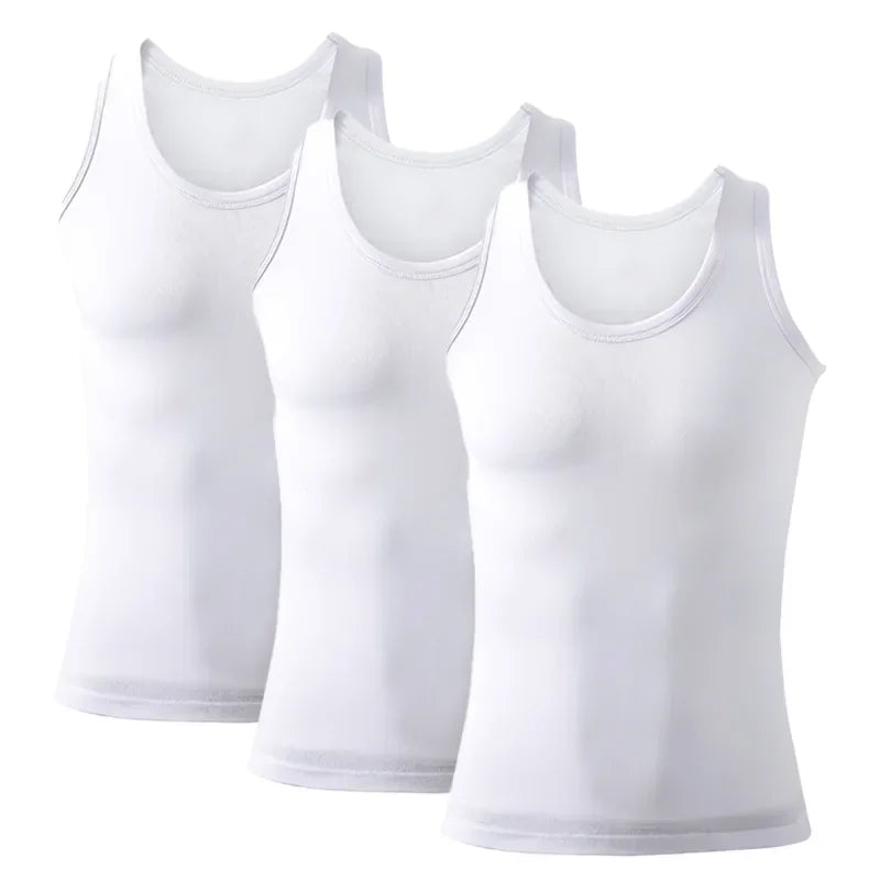 3pcs Men's Tank Top Cotton Tank Undershirts Breathable Solid Vest Underwear Wear Summer Sleeveless Tank A-Shirt Exercise Fitness