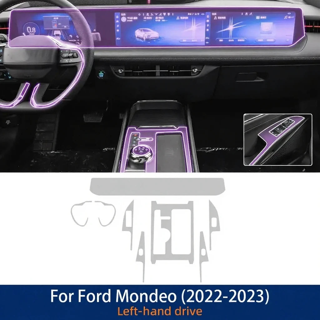 For Ford Mondeo 2022-2023 Car TPU Transparent Gear Panel GPS Center Console Protection Film Anti-Scratch Interior Accessories