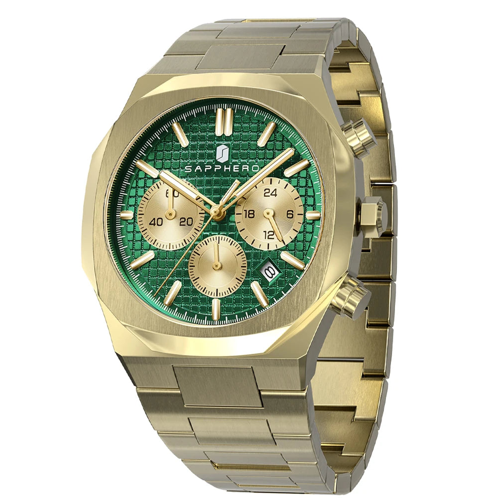 SAPPHERO Men's Luxury Quartz Watch with, Stainless Steel Case, Chronograph, Date Display, 10ATM Waterproof Wristwatch