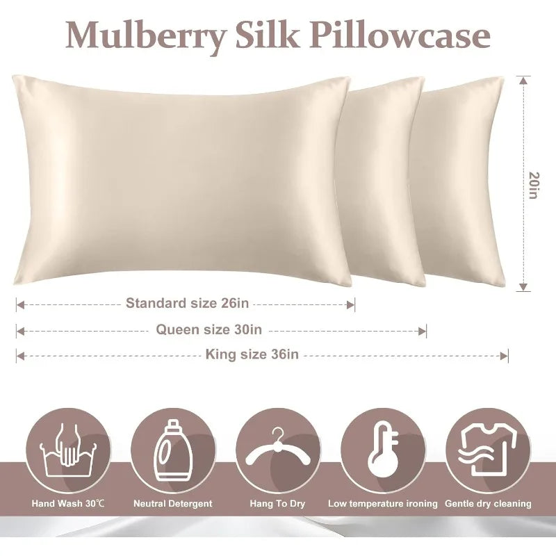 2PCS 100% Natural Mulberry Silk Pillowcase, Real Silk Bedding Cover for Hair & Skin Protection, Any Size Customizable