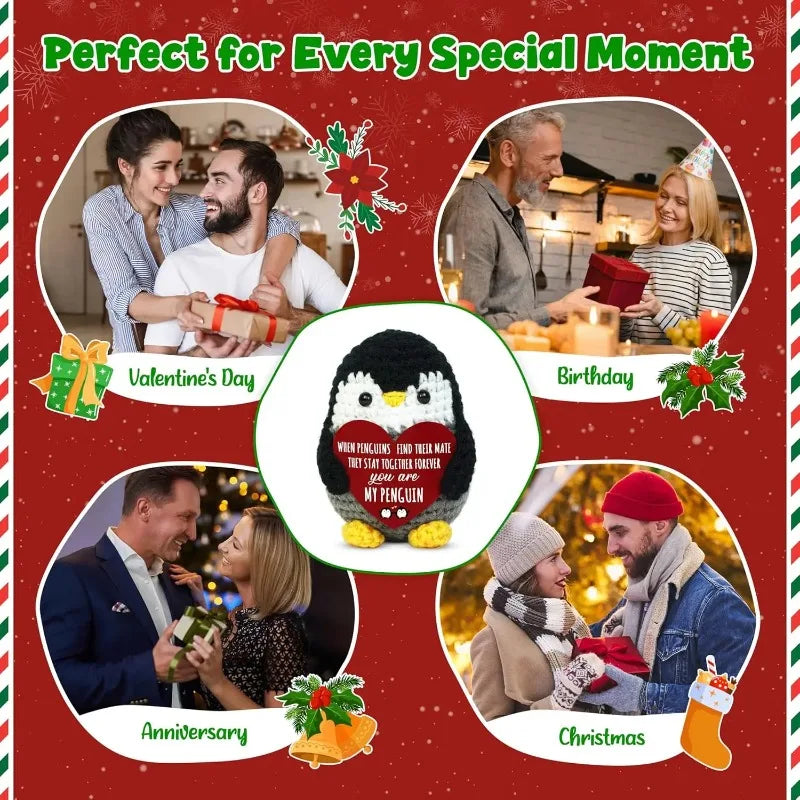 Positive Penguin Crochet Christmas Anniversary Romantic Gifts for Women Men Birthday Stocking Stuffers Gifts for Couple