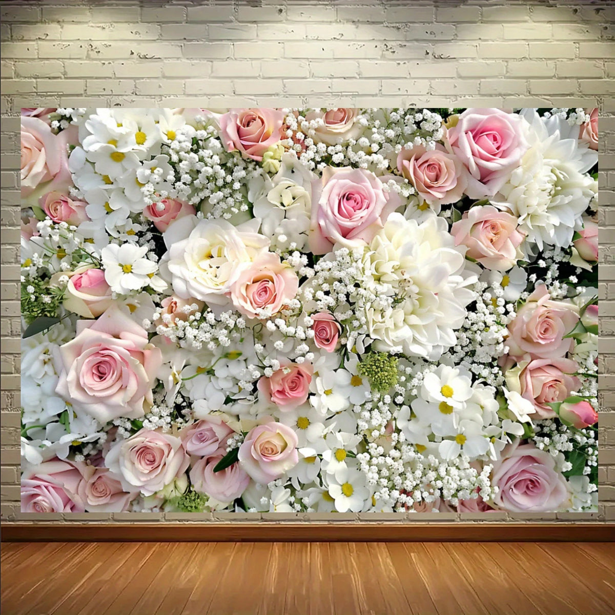 1 elegant floral wall background banner - pink and white rose and wisteria design, multiple sizes to choose from