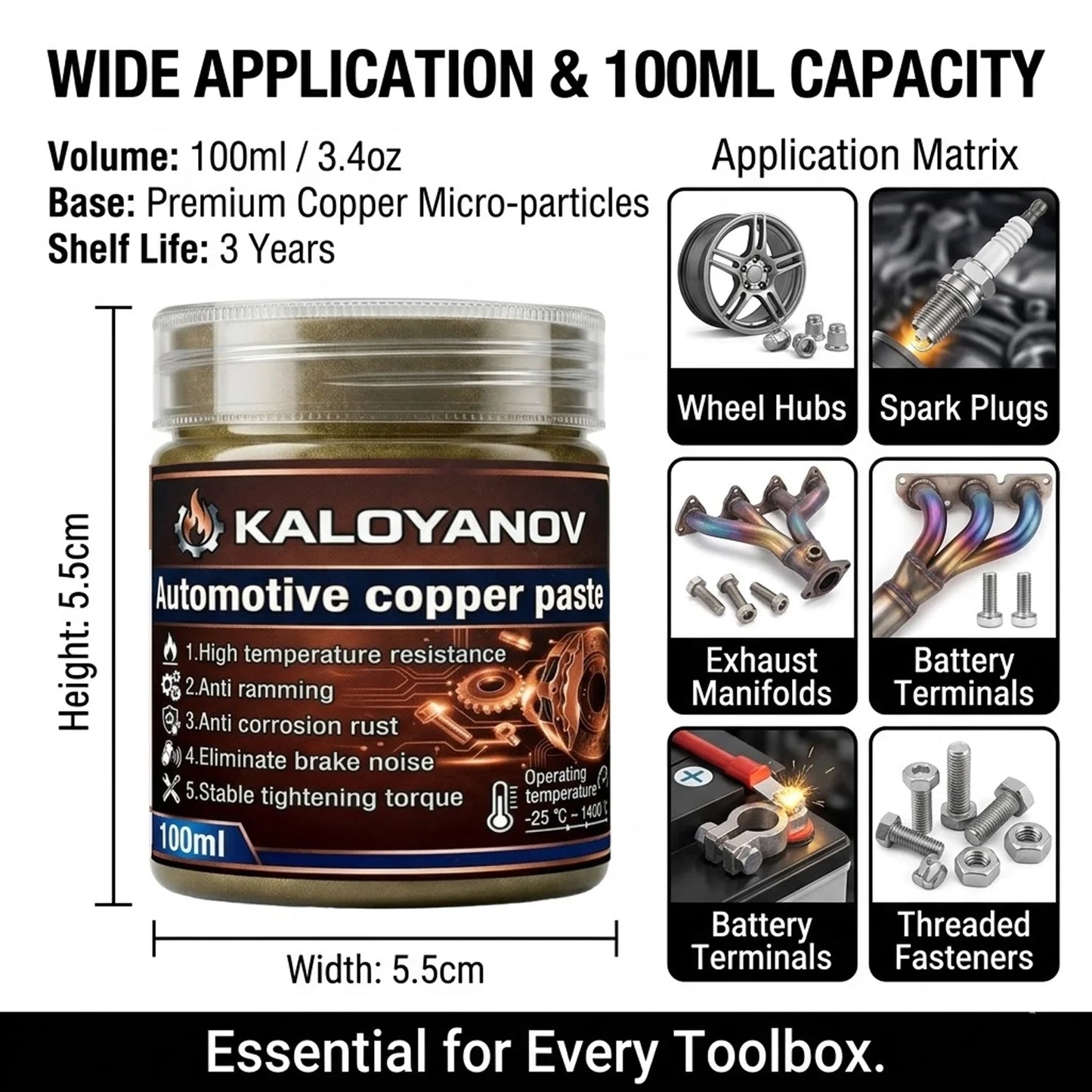 Copper Paste Anti-Seize Lubricant High Temp Grease for Car Brake Squeak Exhaust Bolts Rust Proof 100ml Maintenance Kit Brush
