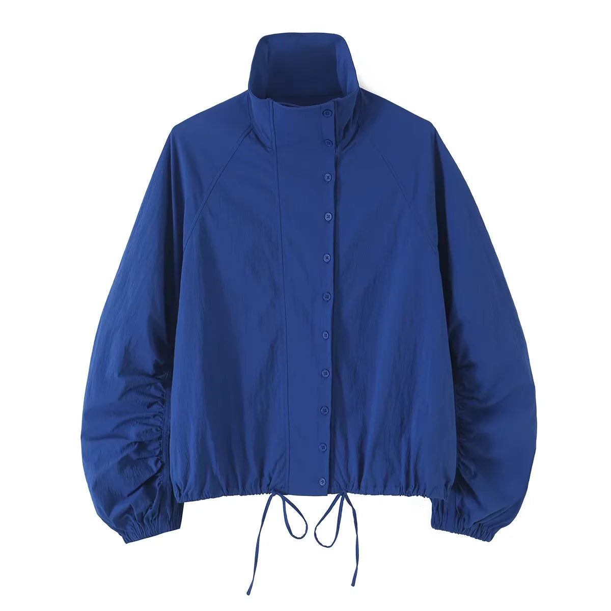 TFMLN Vintage Blue Single Breasted Jackets For Women 2026 Autumn New Chic Causal Folds Sleeve Stand Collar Coats High Street Top