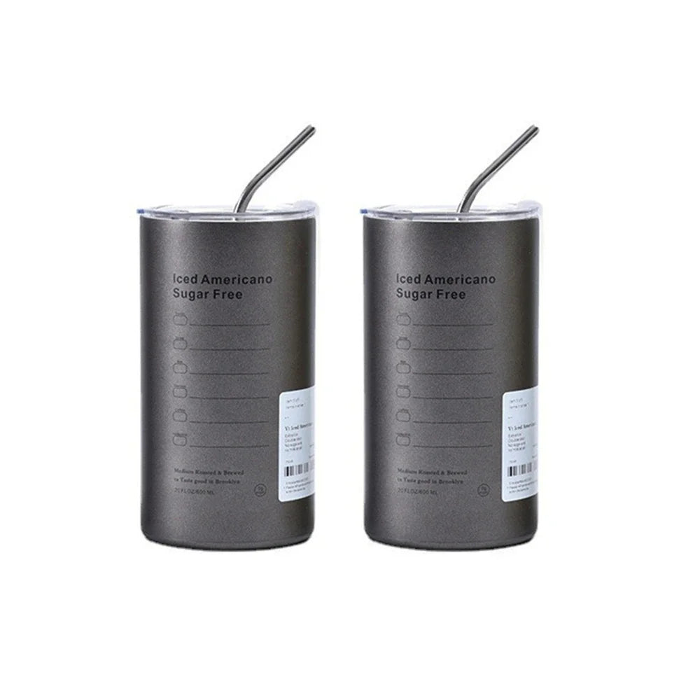 Portable 600ml Thermos Cup 304 Stainless Steel Coffee Mug Thermal Leak-proof Water Bottle with Straw Insulated Bottle Drinkware