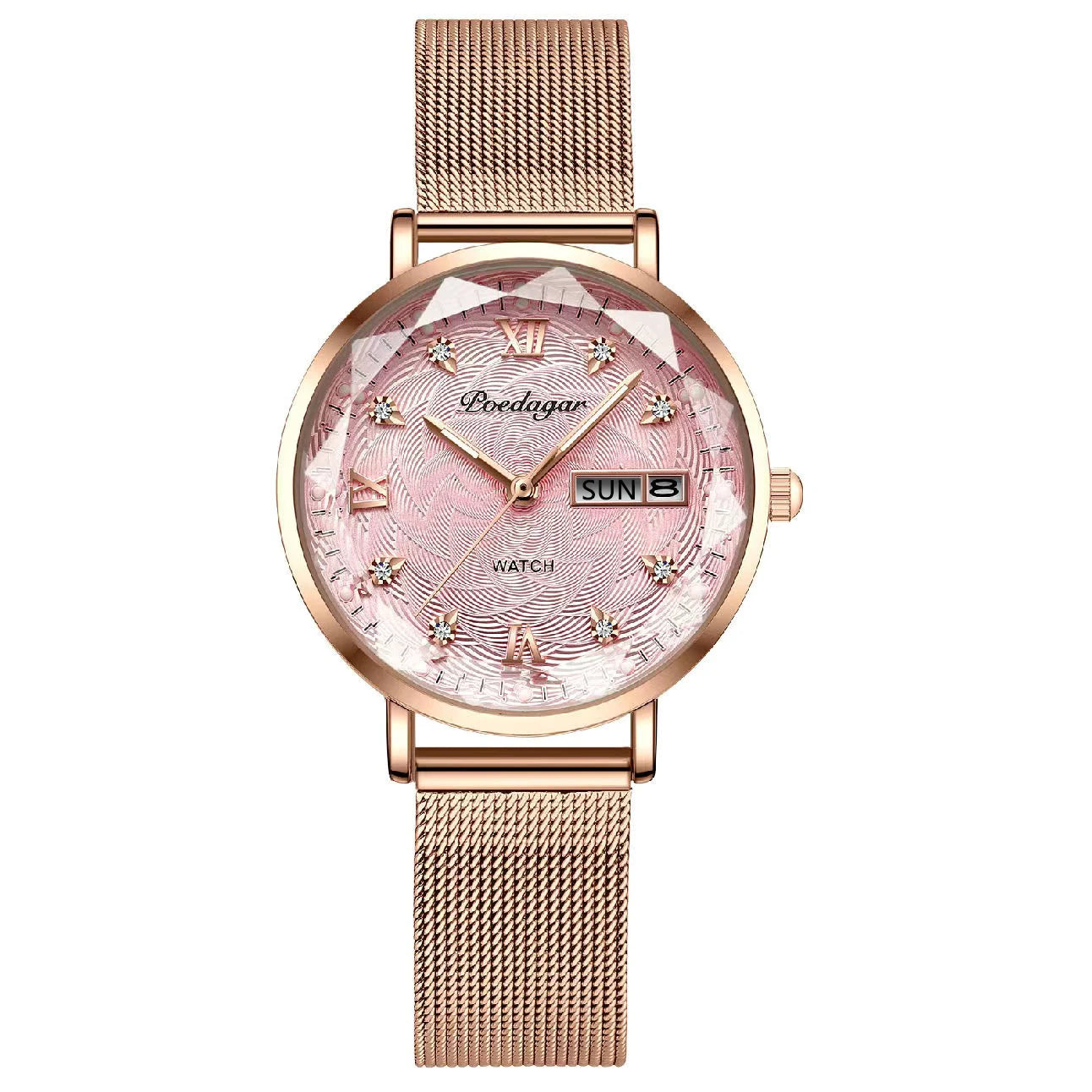 POEDAGAR Top Elegant Ladies Watch Waterproof Luminous Date Week Luxury Women's Watches Rose Gold Fashion Quartz Woman Wristwatch
