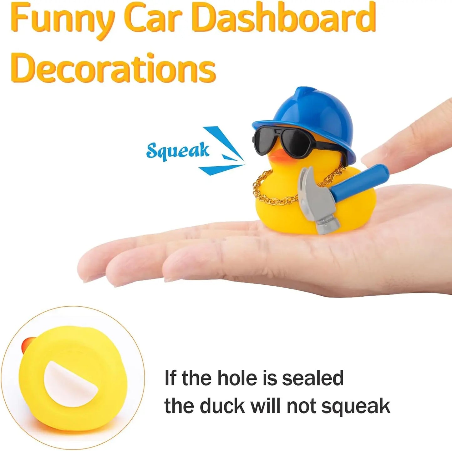 Unique Car Dashboard Decorations Rubber Ducks, Construction Builder Rubber Ducky for Car Ornament Cute Duck with Tool Hammer