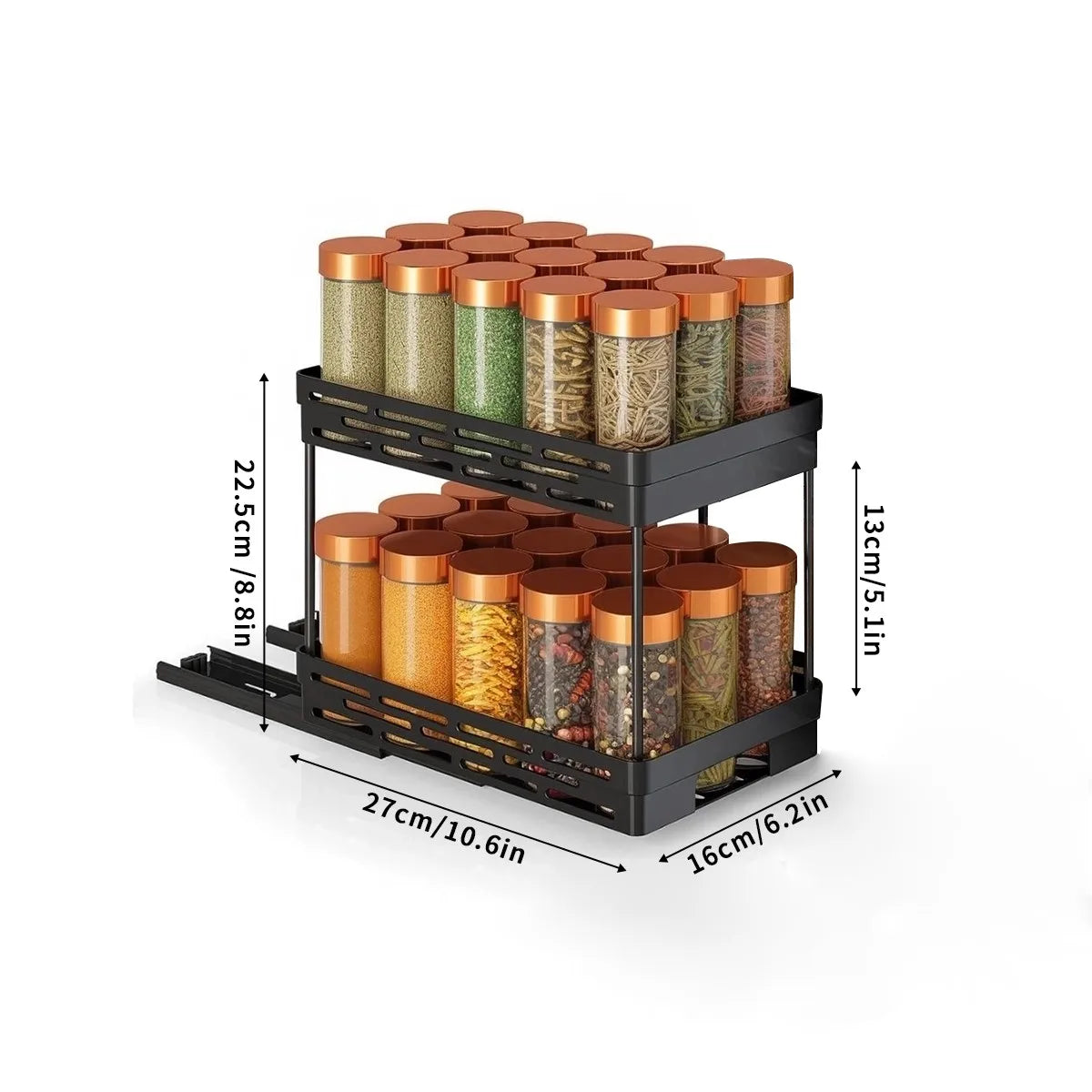 1/2pcs 2 Tier Pull Out Plastic Storage Rack Cabinet Storage Organizer Large Capacity Seasoning Jar Holder Under Sink Organizer