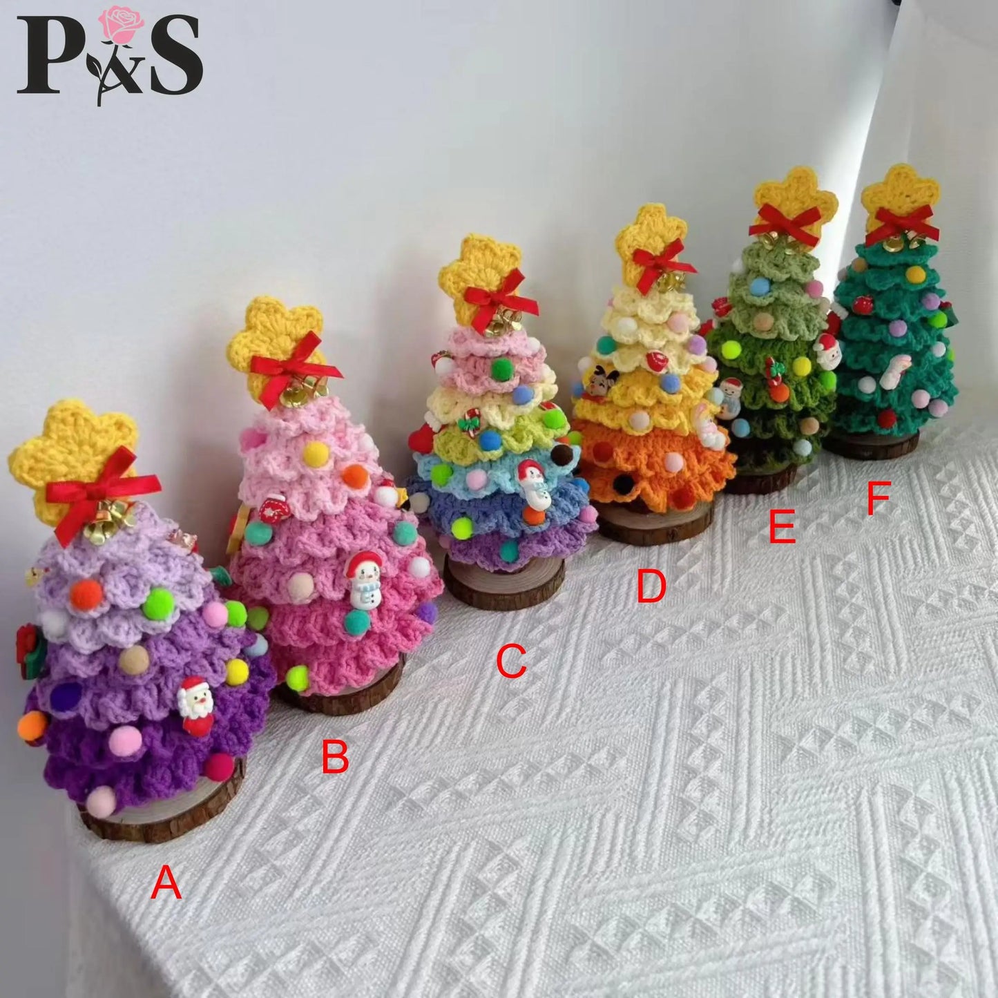 Crochet Christmas Tree Handmade Cute Artifical Green Plant Christmas Home Decoration Mini Desktop Ornament Finished Knitted