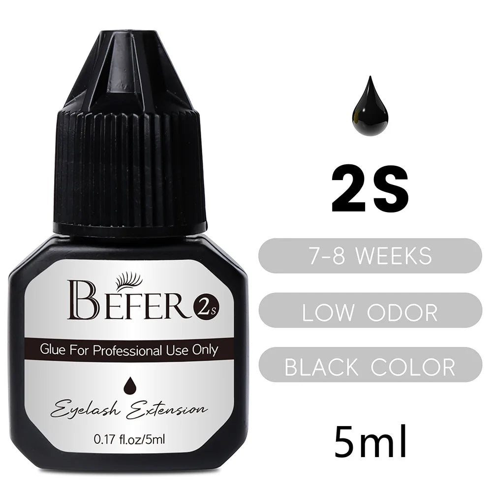 Professional Eyelash Extensions Glue 0.5-1 Sec Fast Drying Black/Clear Color 5ml Lash Glue Low Odor No Irritant Befer Beauty