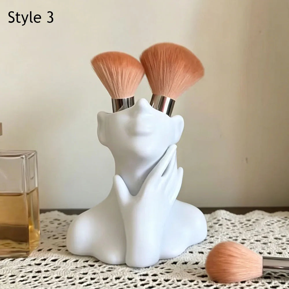 Face Shape Makeup Brush Holder Modern Nordic Flower Vases Makeup Storage Box Half Face Portrait Decor For Home Office Book Shelf