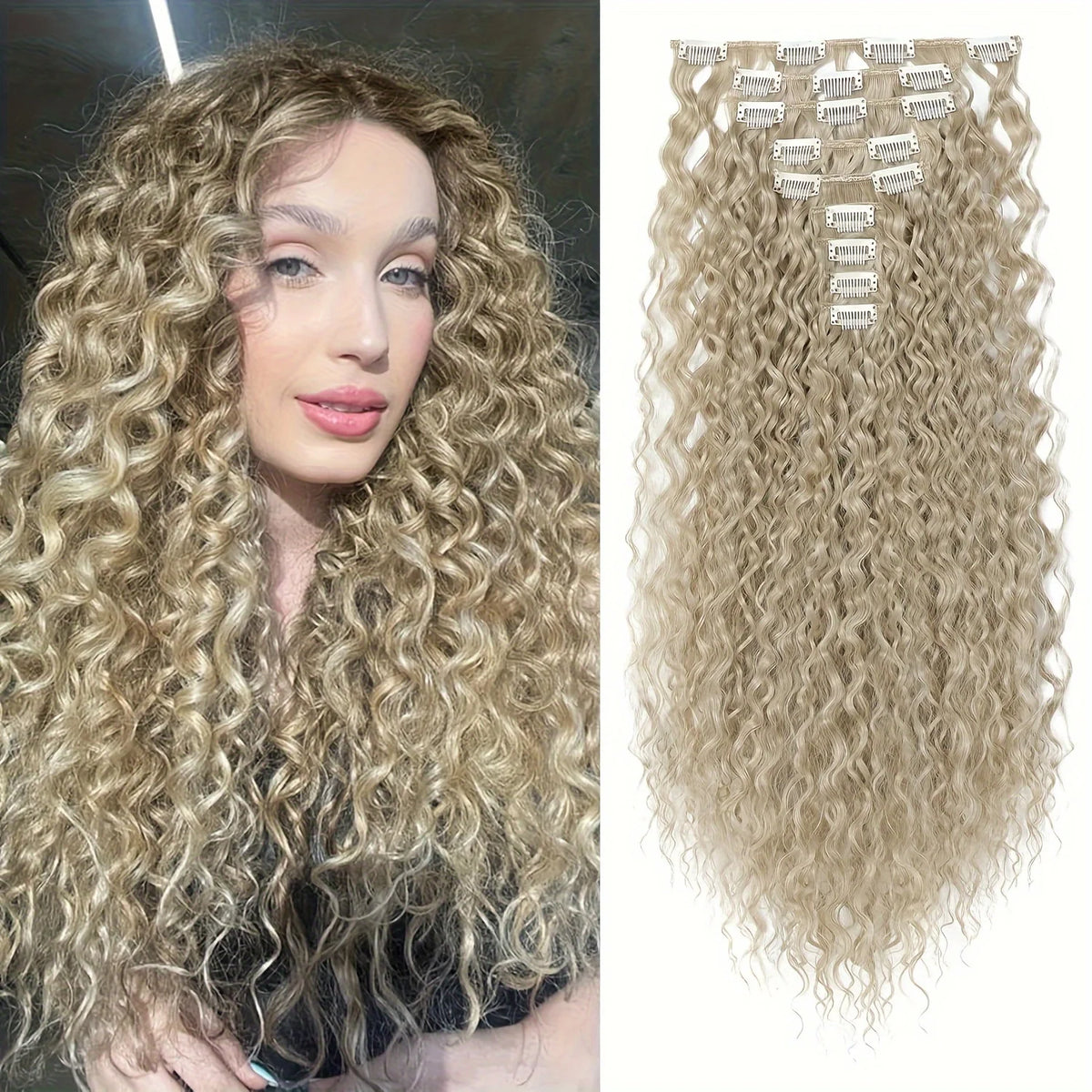 9PCS Clip in Hair Extensions 22 Inch Curly Hair Extension Long Soft Synthetic Hairpieces for Women
