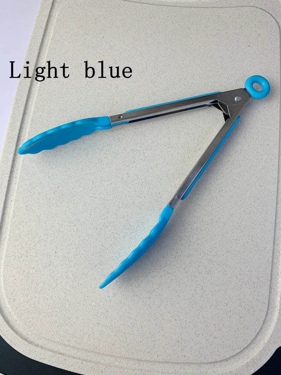 Anti Slip Cooking Serving Tongs Stainless Steel Food Clip Bread Salad Tong Heat-Resistant Barbecue Clips Kitchen Cooking Tool