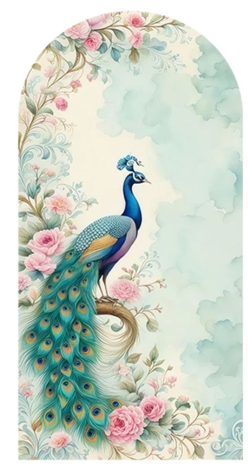 2-Sided India Style Peacock Floral Wedding Birthday Party Arch Wall Backdrop Cover Birthday Party Baby Shower Photo Background