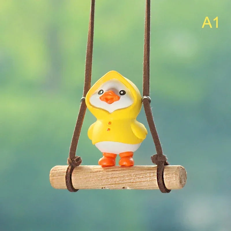 Cartoon Cute Animated Car Accessories Swinging Duck Pendant Car Rearview Mirror Ornaments Birthday Gift Couple Accessories Car