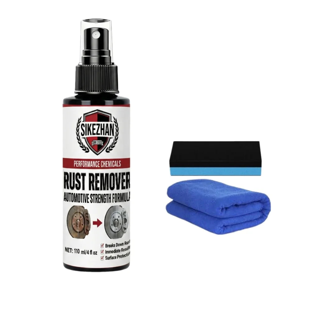 Powerful Car Rust Remover Spray Iron Dust Cleaning for Wheels & Metal Parts Auto Detail Rust Converter Kit with Sponge & Towel 6