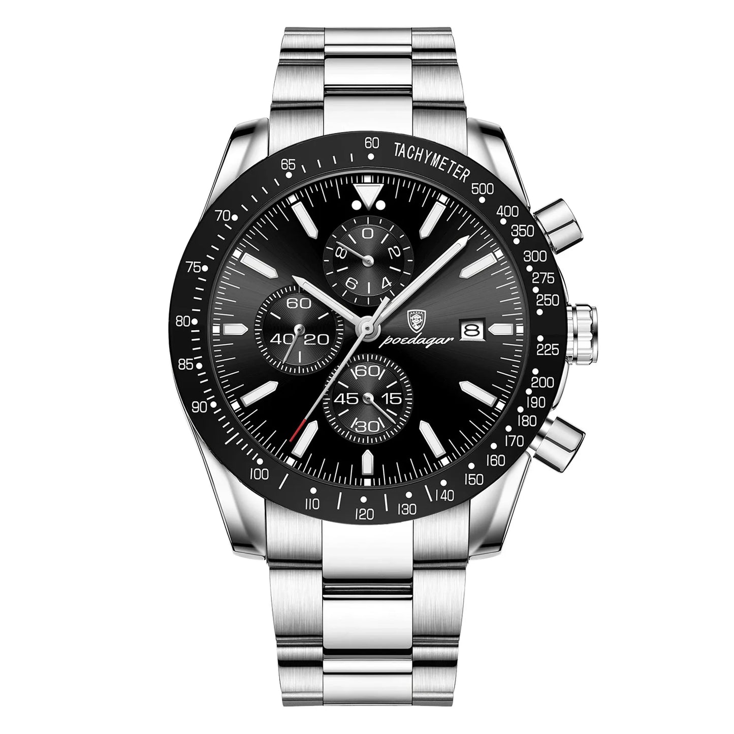 POEDAGAR Luxury Man Watch Chronograph Waterproof Luminous Date Men's Quartz Wristwatch Fashion Sport Stainless Steel Men Watches