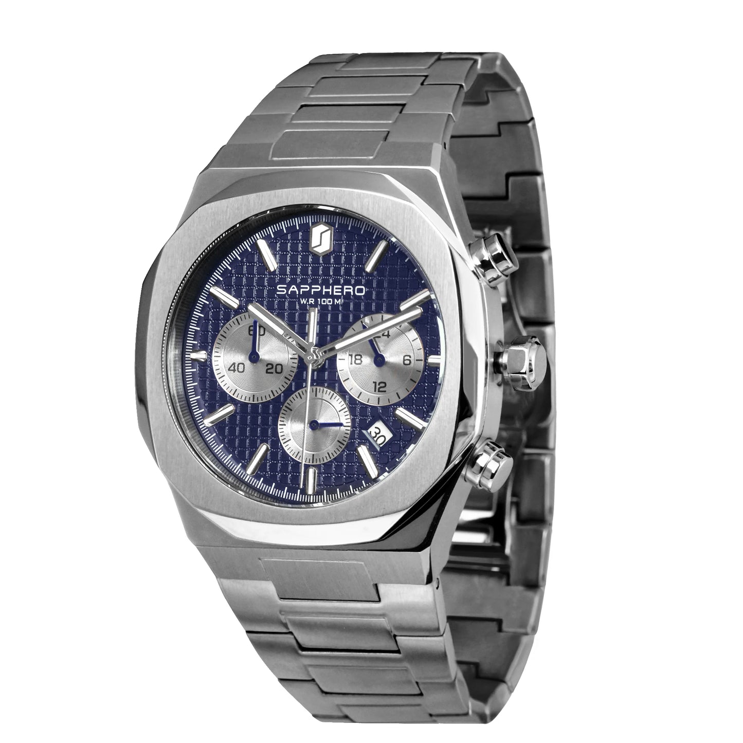 SAPPHERO Men's Luxury Quartz Watch with, Stainless Steel Case, Chronograph, Date Display, 10ATM Waterproof Wristwatch