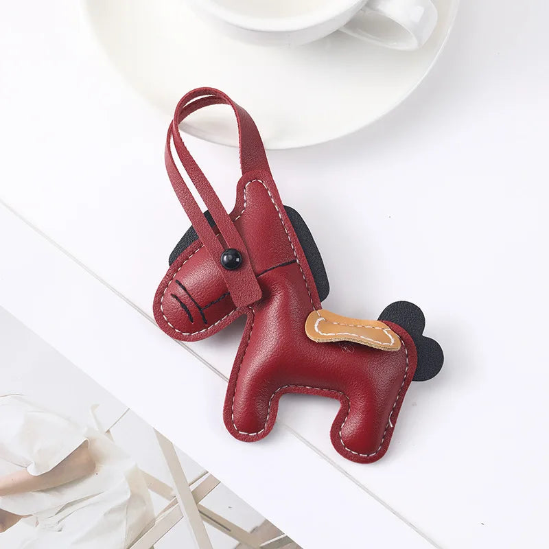Simple PU Leather Pony Pendant Cute Cartoon Backpack Car Keychain Pendant Fashionable Clothing Accessories