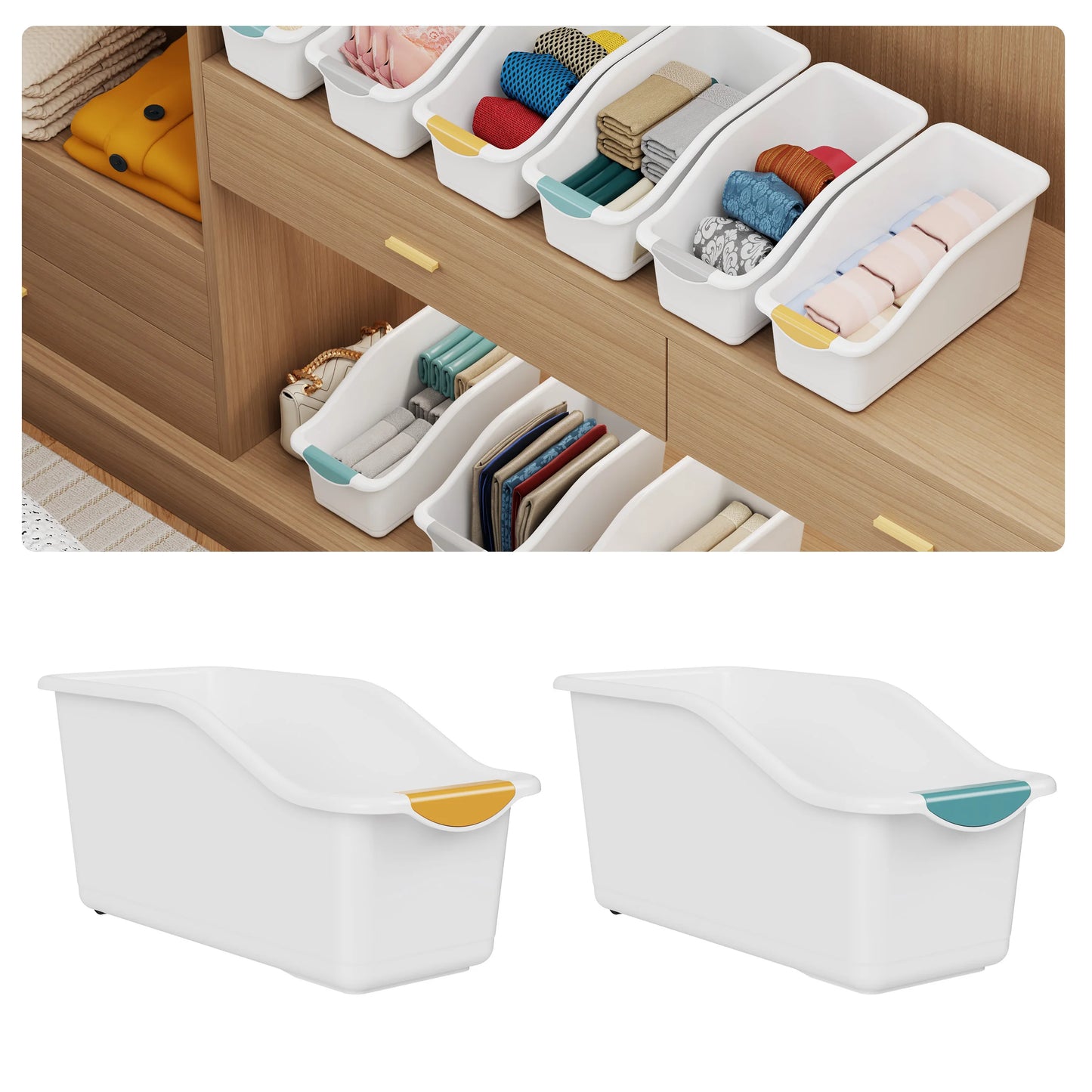 2pcs Curved Design Storage Boxes - Heavy-Duty Plastic Organizer, White Space-Saving Container for Under Sink, Pantry & Cabinet
