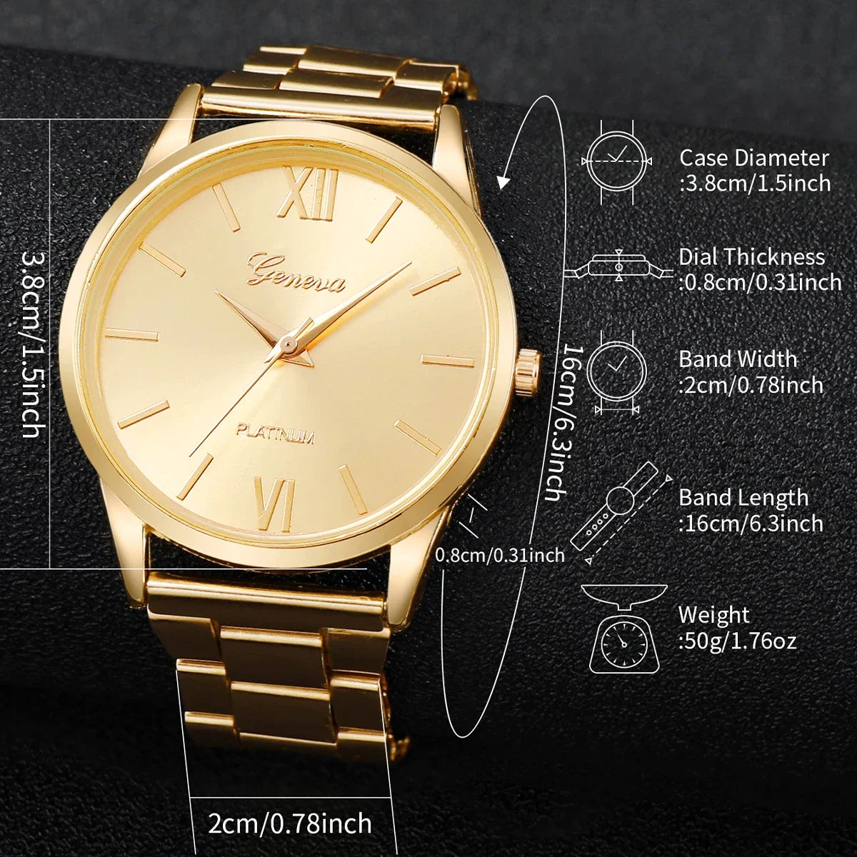 2PCS/Set Luxury Women Quartz Watches Fashion Roma Dial Ladies Wristwatch Bracelet Set Reloj Mujer (Without Box)
