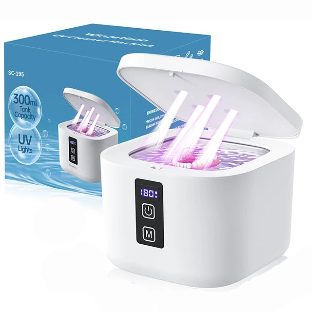 KUNPHY Dental Ultrasonic Retainer Cleaner Machine with UV Light Digital Timer for Denture Mouth Guard Aligner Night Guard 300ML