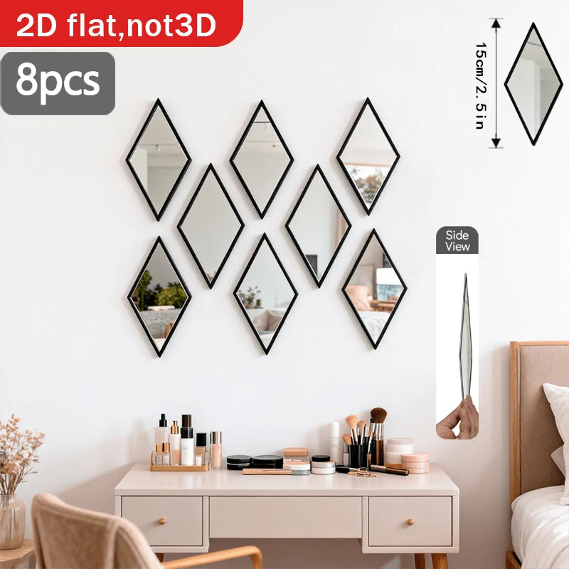 8PCS Geometric Rhombic Spliced Wall-mounted Decorative Mirrors, Art-shaped Wall Mirrors, Wall Decor in LivingRoom, Bedrooms