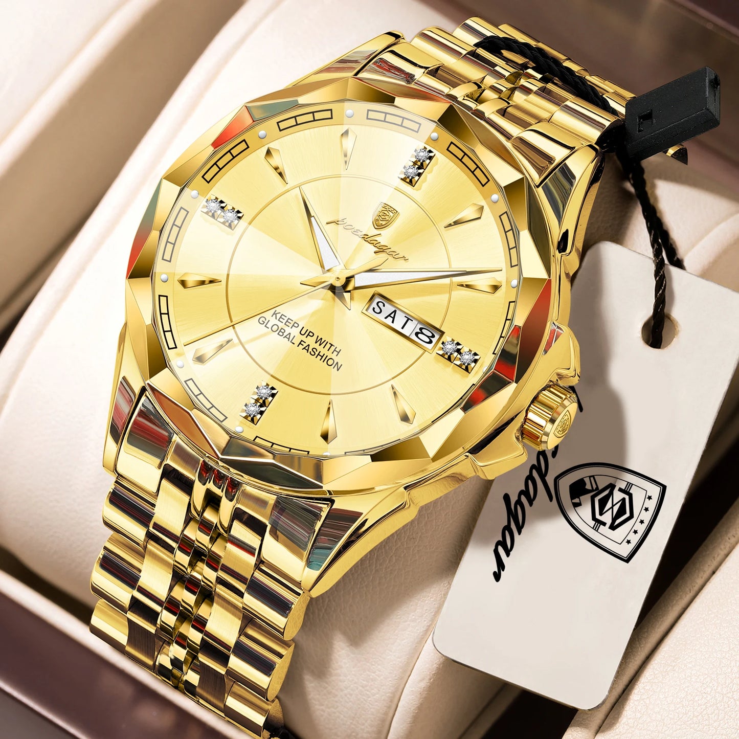 POEDAGAR Top Business Man Wristwatch Waterproof Luminous Luxury Men Clock Date Week Stainless Steel Fashion Men's Quartz Watches