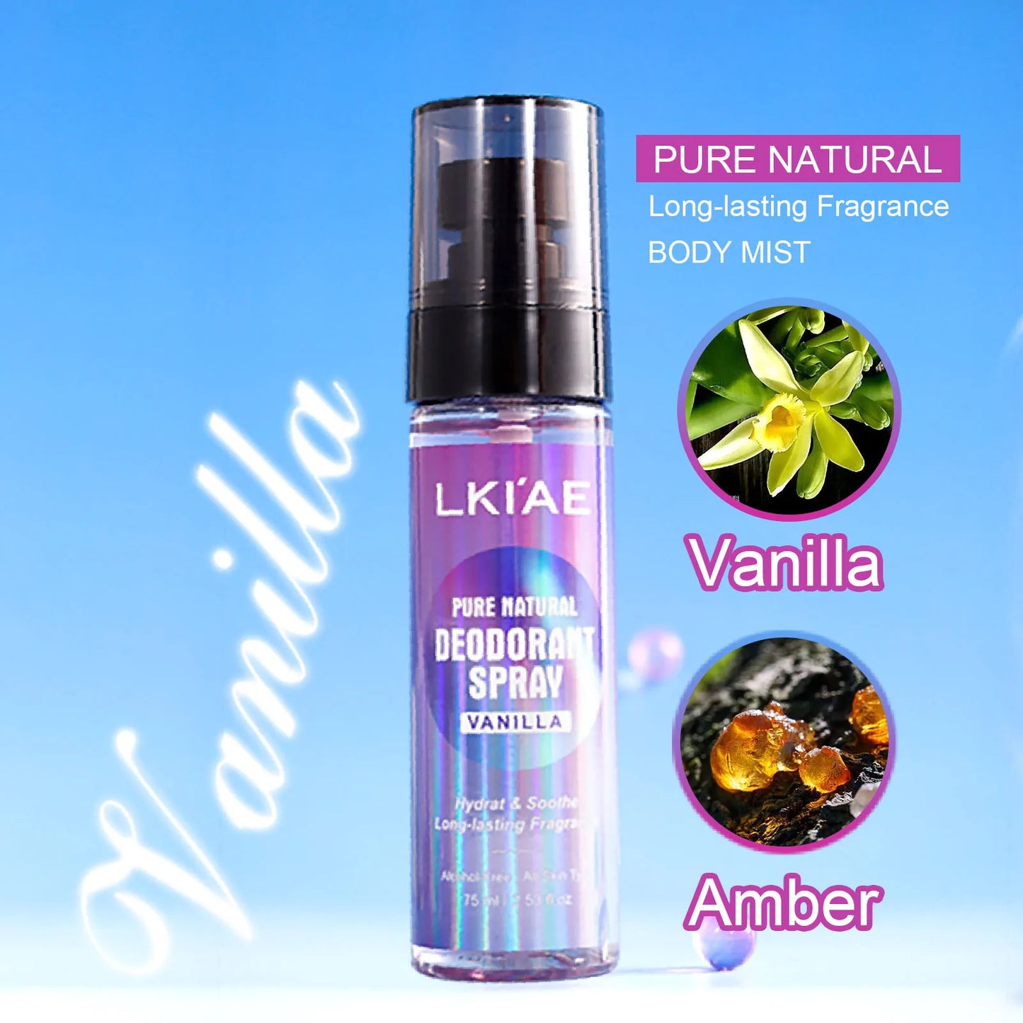 LKIAE Natural Deodorant Body Spray, 12H Antiperspirant And Odor Control, Formulated Without Alcohol, For Women & Men
