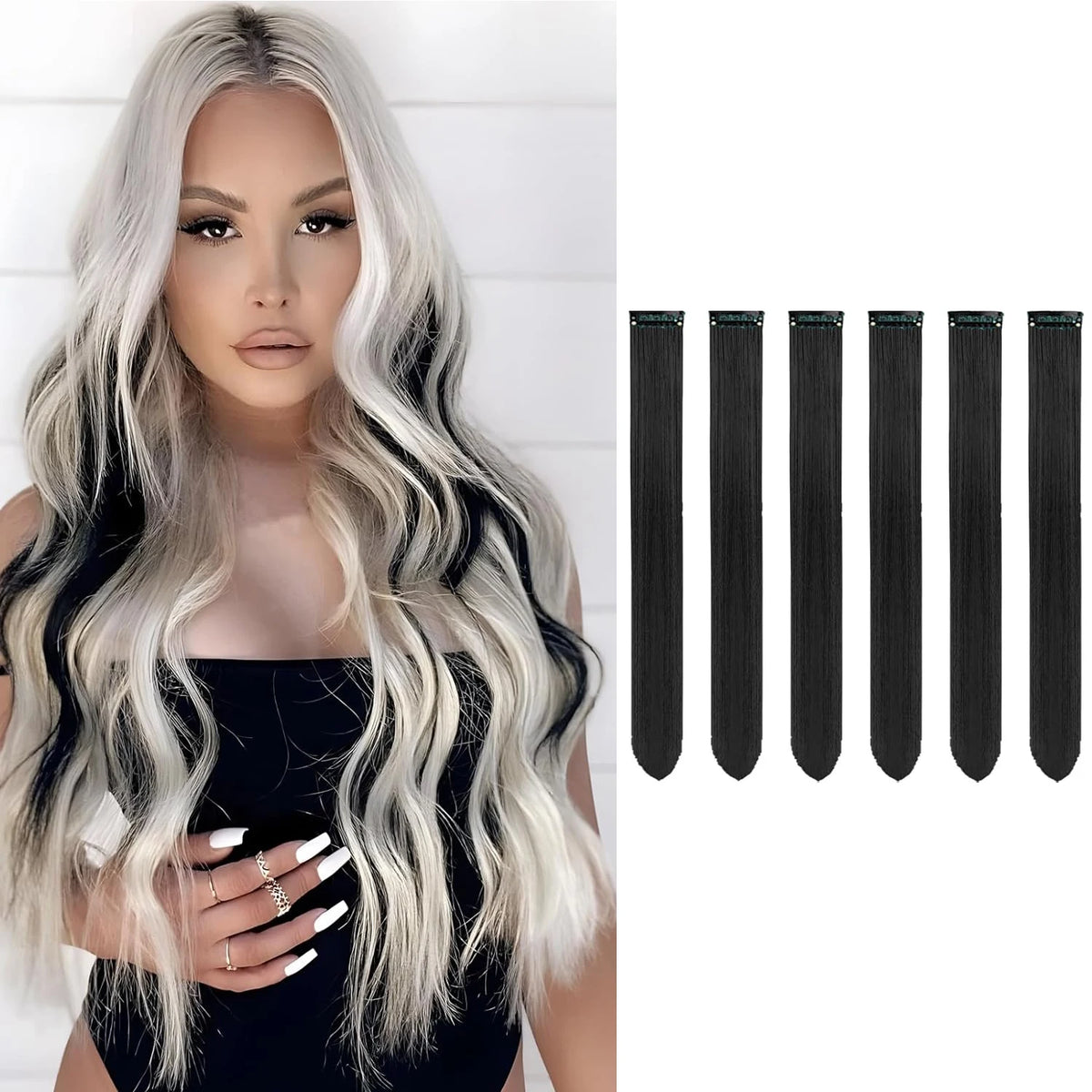 6 PCS Clip In Hair Extensions 22 Inch Long Straight Heat Resistant Synthetic Hair Highlights, Easy to Use Colorful Hairpieces