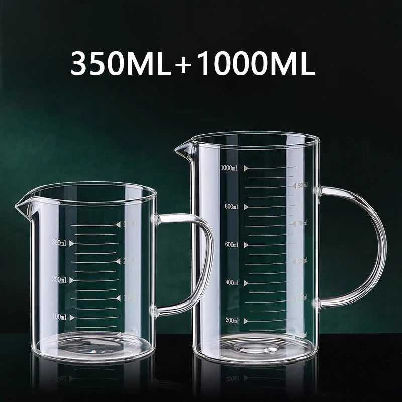 YWDL 1/2pcs Glass Measuring Cup With Handle Heat-resistant Laboratory Beaker Kitchen Milk Coffe Measuring Mug 250/350/500/1000ml