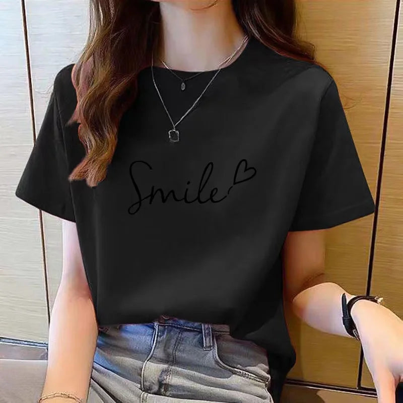 tshirt women top short sleeve t shirts New Korean t shirt for Women t shirt Round Neck Fashion tshirt woman tops printed